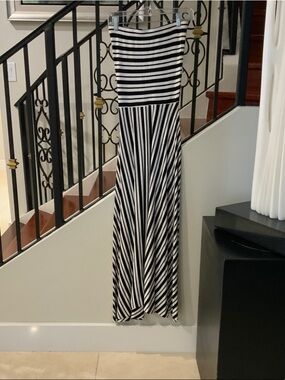 Felicity & Coco Black and White Striped Maxi Dress